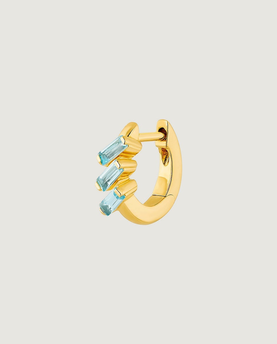 Brinco de Argola Individual de Prata 925 Banhada em Ouro Amarelo de 18k com Topázios Azul Sky Azul-3