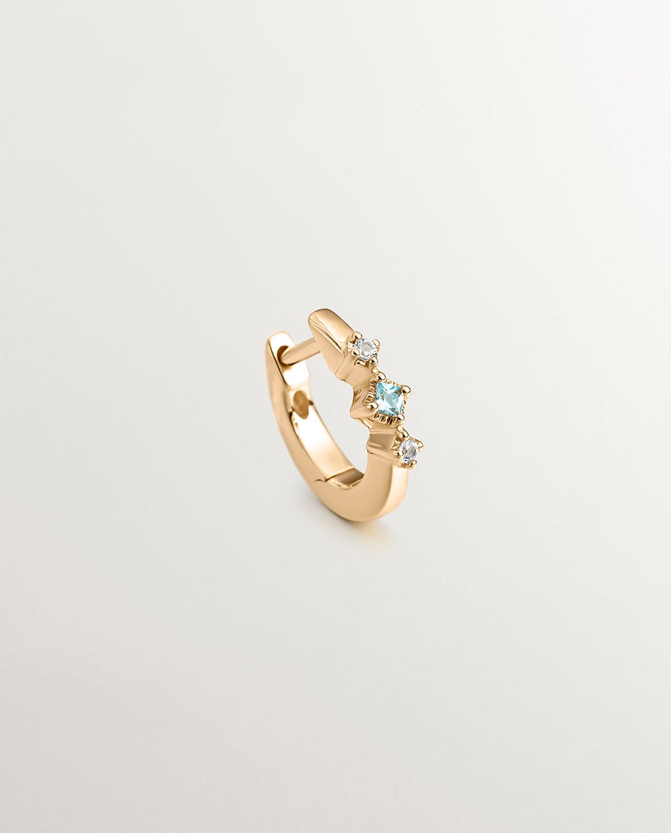 Pendiente Individual de Aro de Prata 925 Banhada em Ouro Amarelo de 18k com Topázios Azuis e Brancos Azul-1