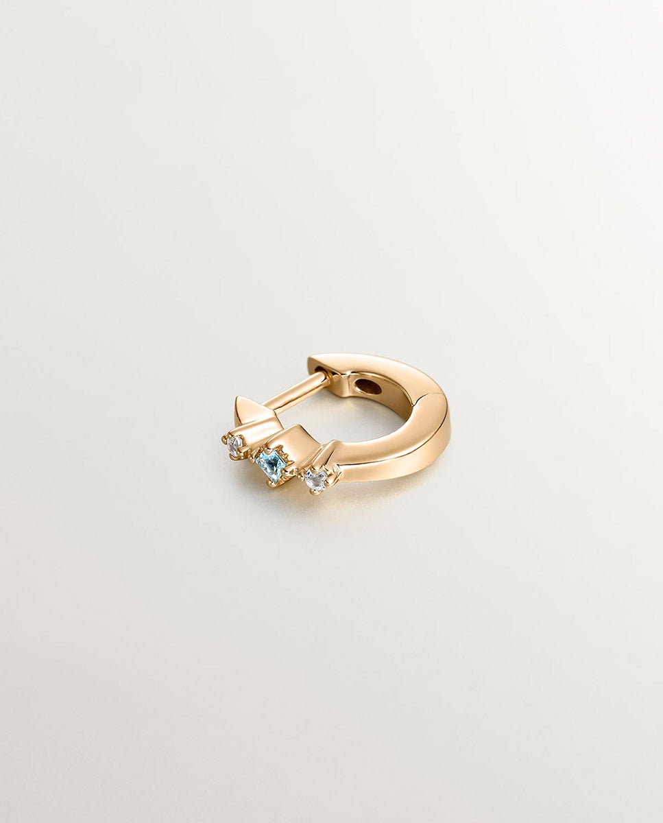 Pendiente Individual de Aro de Prata 925 Banhada em Ouro Amarelo de 18k com Topázios Azuis e Brancos Azul-3