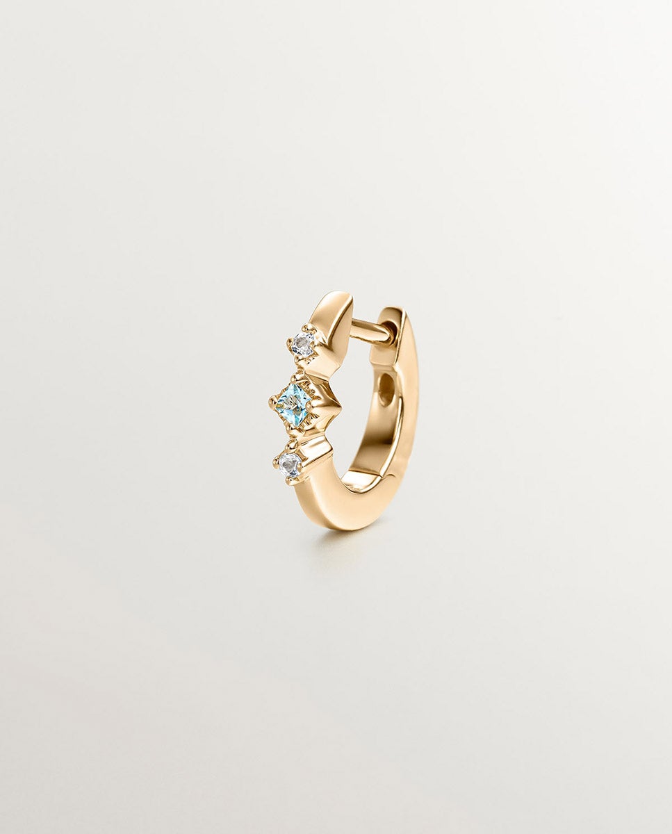 Pendiente Individual de Aro de Prata 925 Banhada em Ouro Amarelo de 18k com Topázios Azuis e Brancos Azul-5