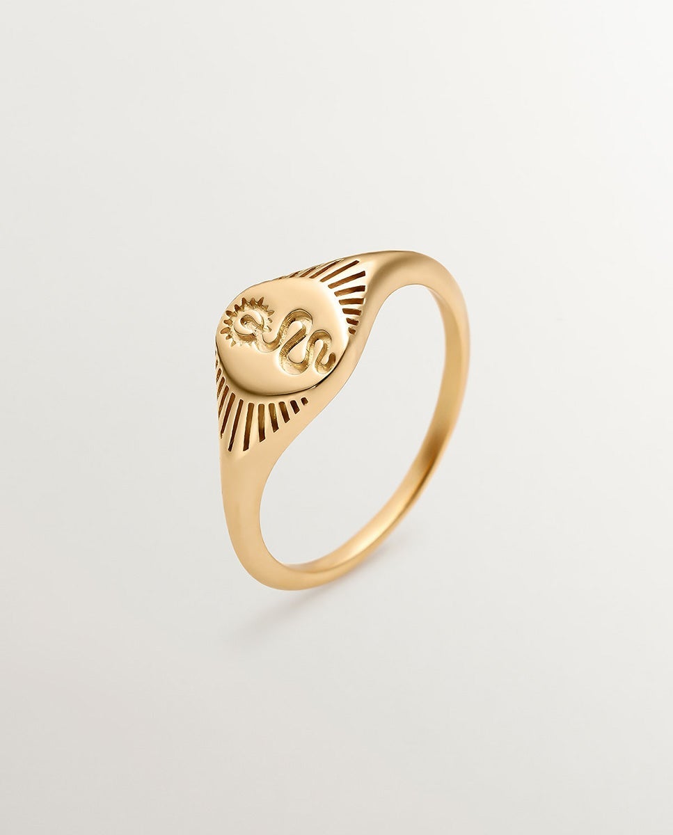 Anel de Selo de Prata 925 Banhada a Ouro Amarelo de 18k com Serpente Ouro-1