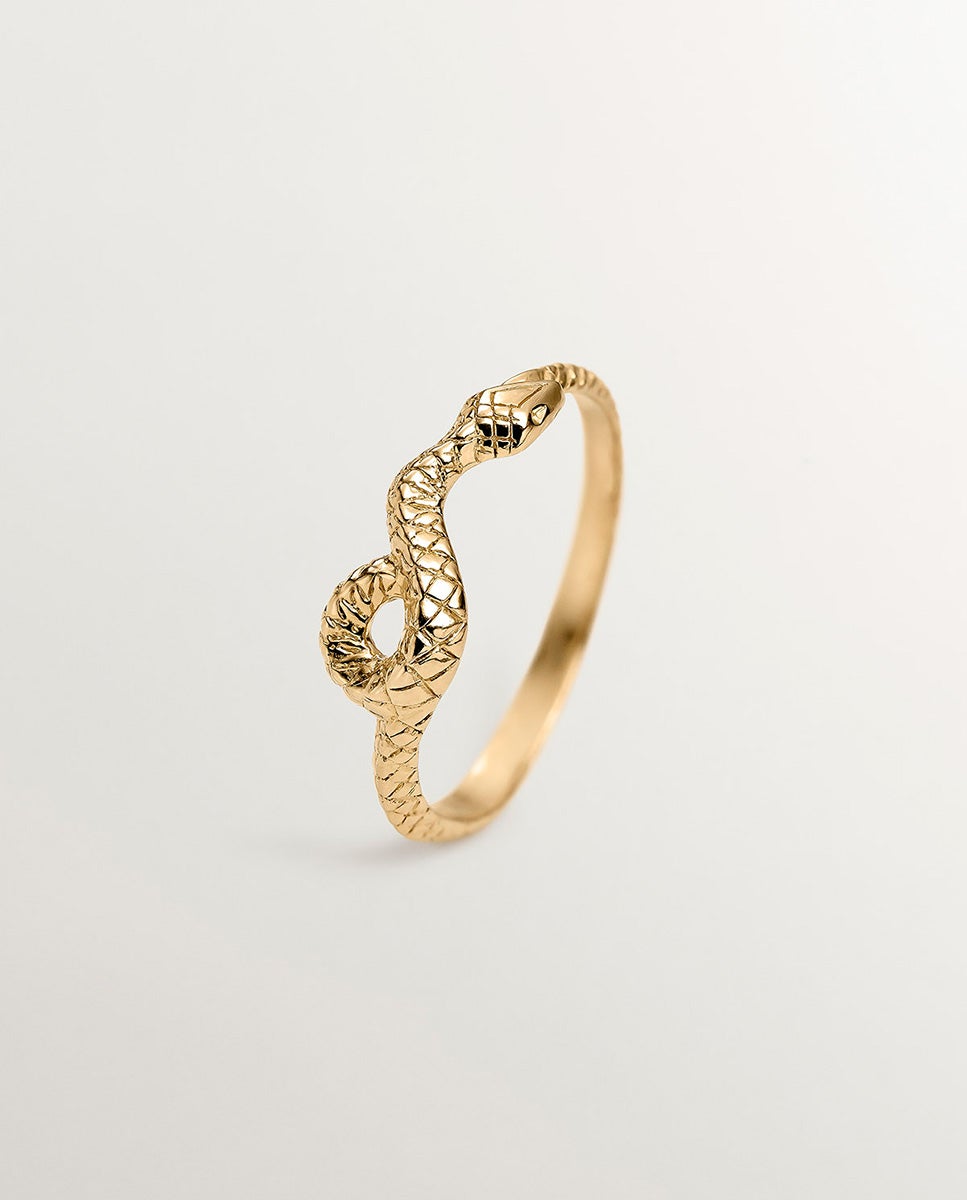Anel de Prata 925 Banhada em Ouro Amarelo de 18k com Forma de Serpente Ouro-1