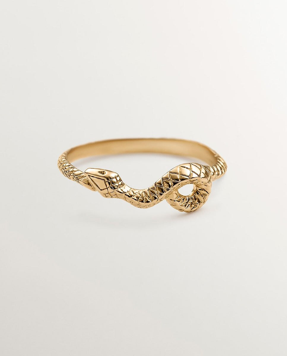 Anel de Prata 925 Banhada em Ouro Amarelo de 18k com Forma de Serpente Ouro-3