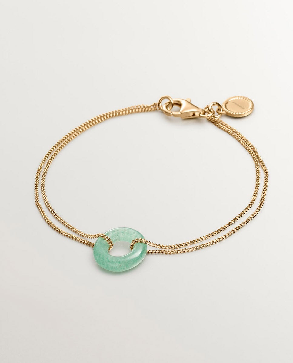 Pulseira de Prata 925 Banhada a Ouro Amarelo de 18k com Aventurina Verde Verde-1