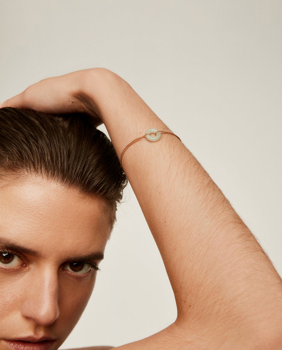 Pulseira de Prata 925 Banhada a Ouro Amarelo de 18k com Aventurina Verde Verde-2
