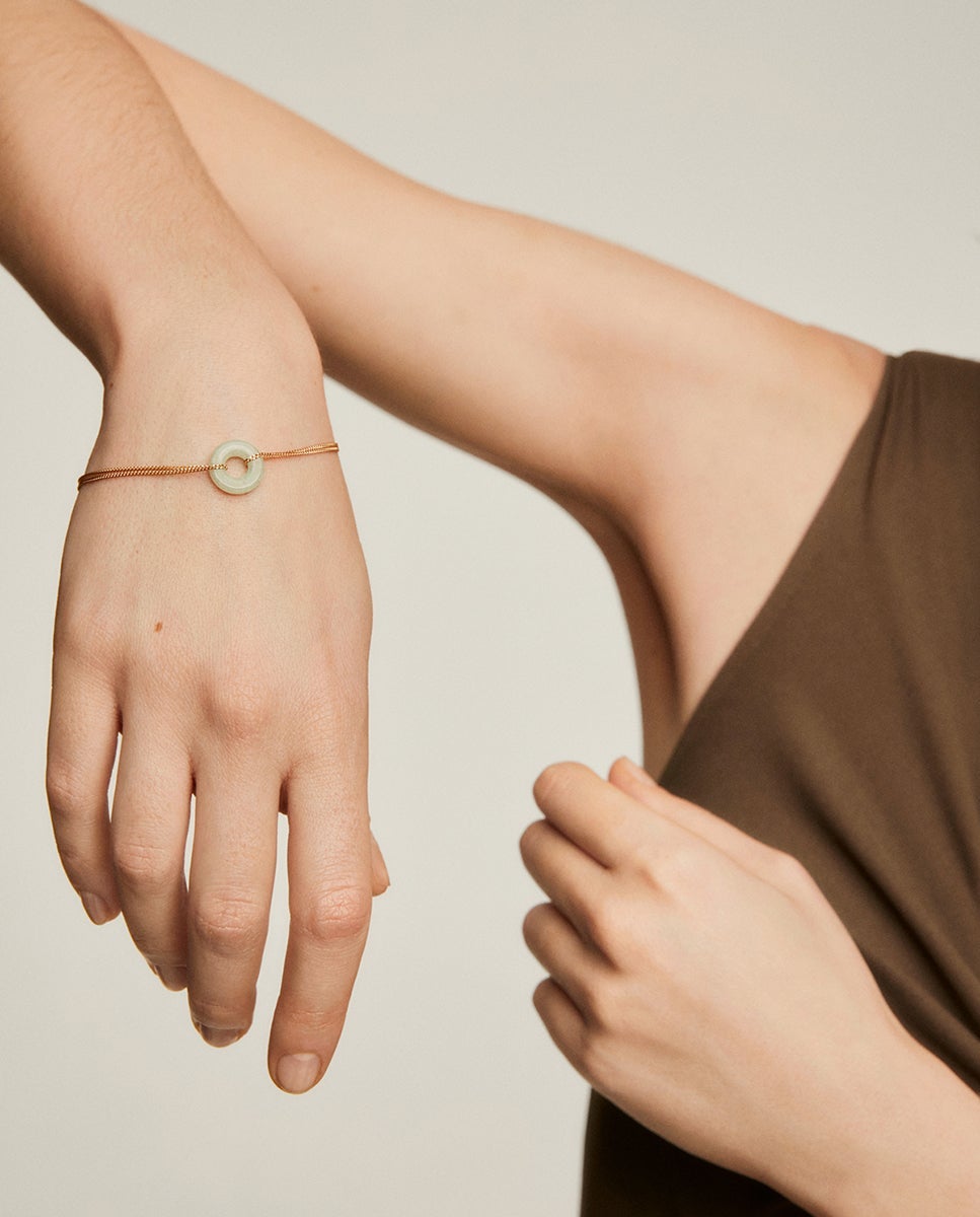 Pulseira de Prata 925 Banhada a Ouro Amarelo de 18k com Aventurina Verde Verde-4