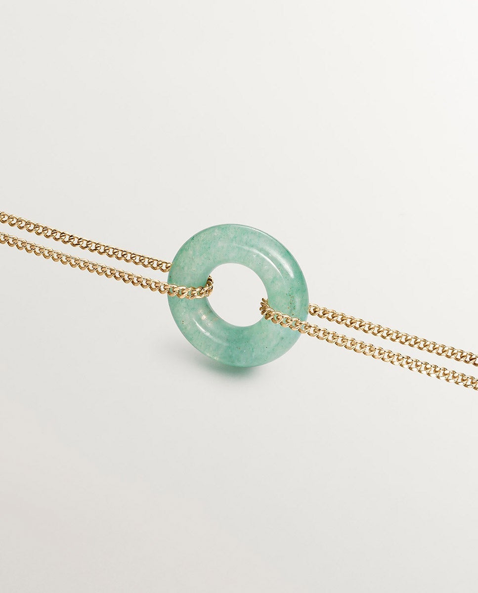 Pulseira de Prata 925 Banhada a Ouro Amarelo de 18k com Aventurina Verde Verde-5