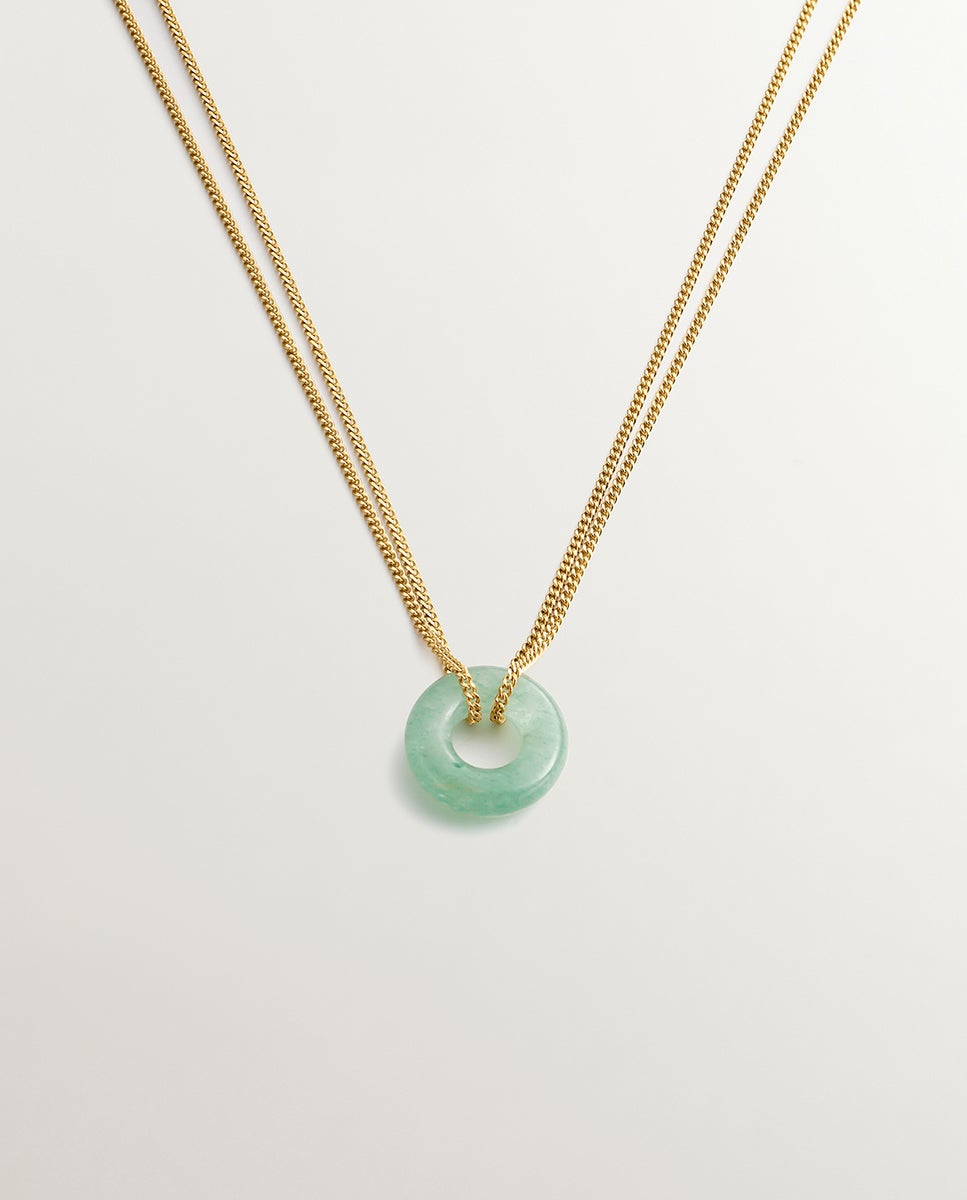Pendentes de Prata 925 Banhada em Ouro Amarelo de 18k com Aventurina Verde Verde-1
