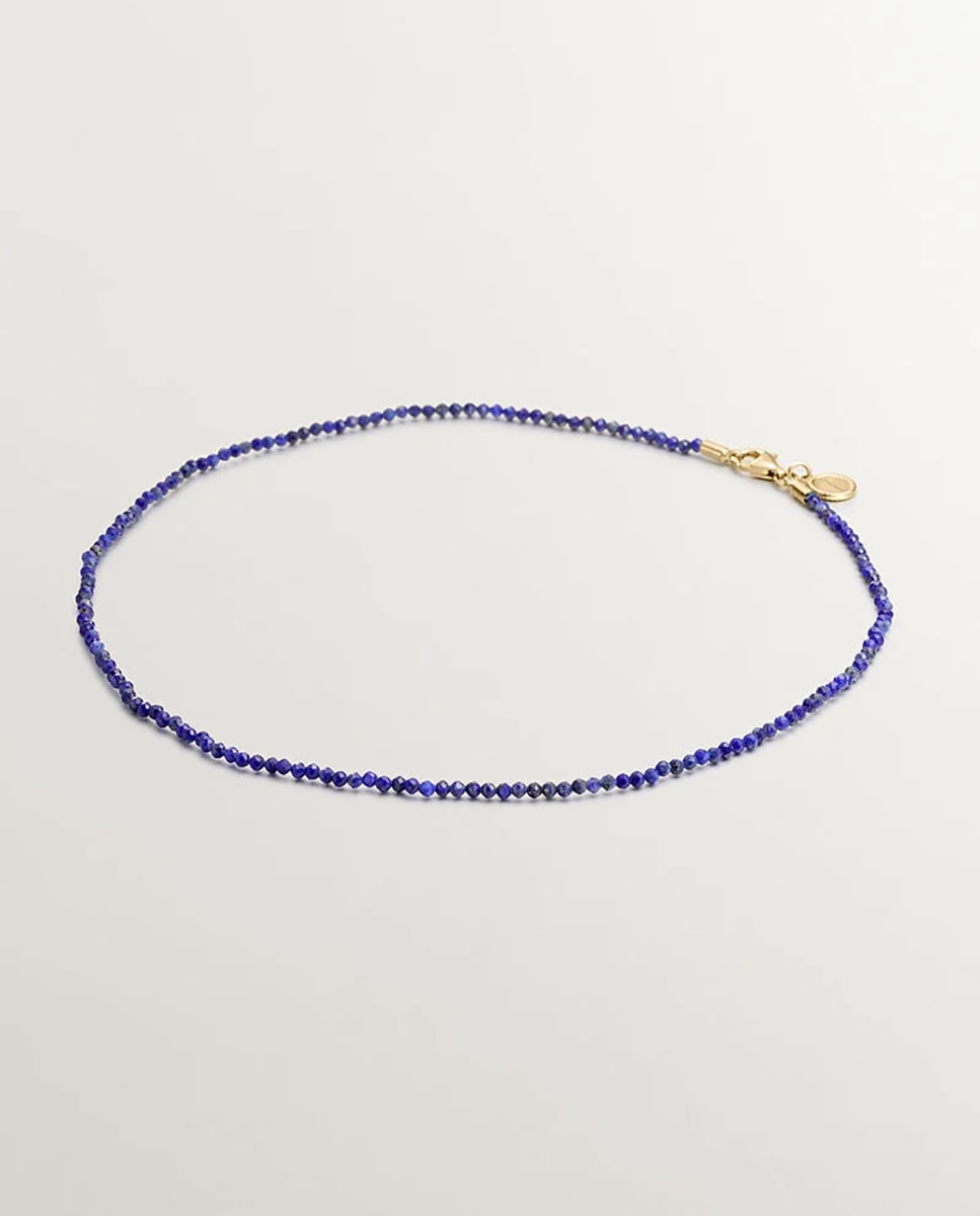 Colar de Prata 925 Banhada a Ouro Amarelo de 18k com Lapislázulis em Azul Azul-1