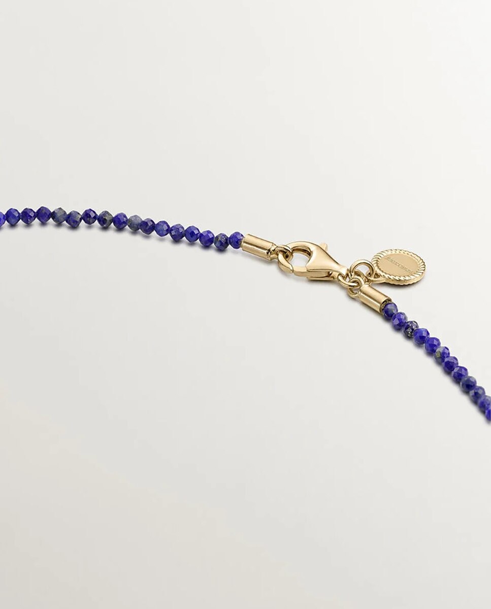 Colar de Prata 925 Banhada a Ouro Amarelo de 18k com Lapislázulis em Azul Azul-3