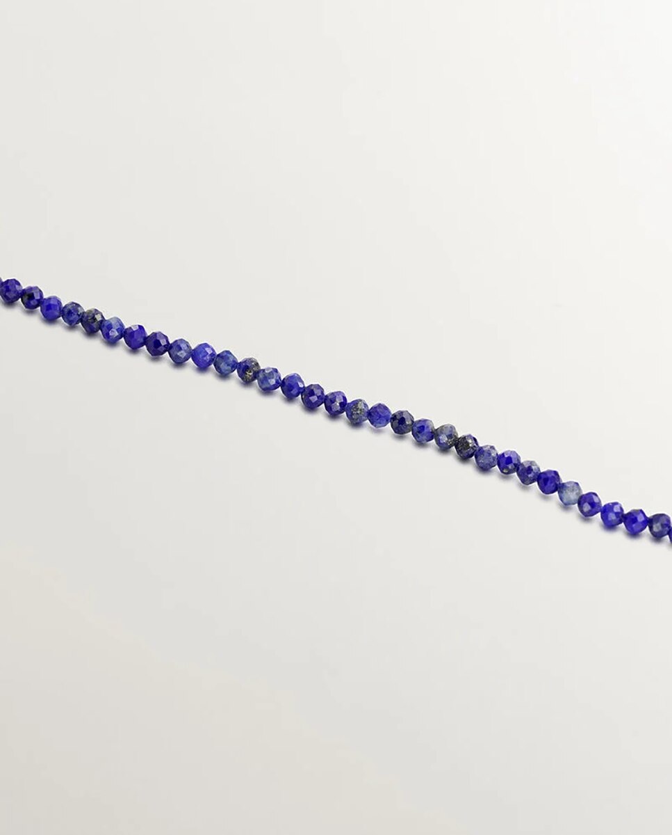 Colar de Prata 925 Banhada a Ouro Amarelo de 18k com Lapislázulis em Azul Azul-5