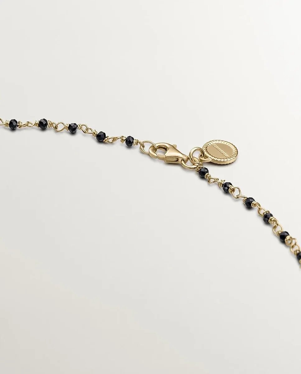 Corrente de Prata 925 Banhada a Ouro Amarelo 18k com Espinelas Negras Preto-3