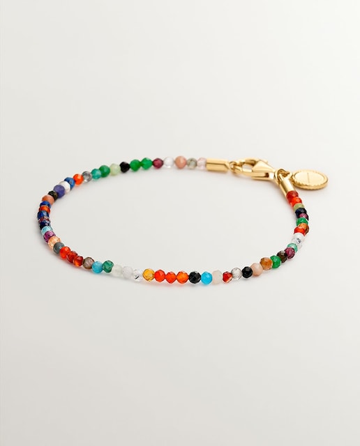 Imagem 0 de Pulseira de Prata 925 Banhada em Ouro Amarelo de 18k com Bolinhas de Pedras Preciosas Multicolor