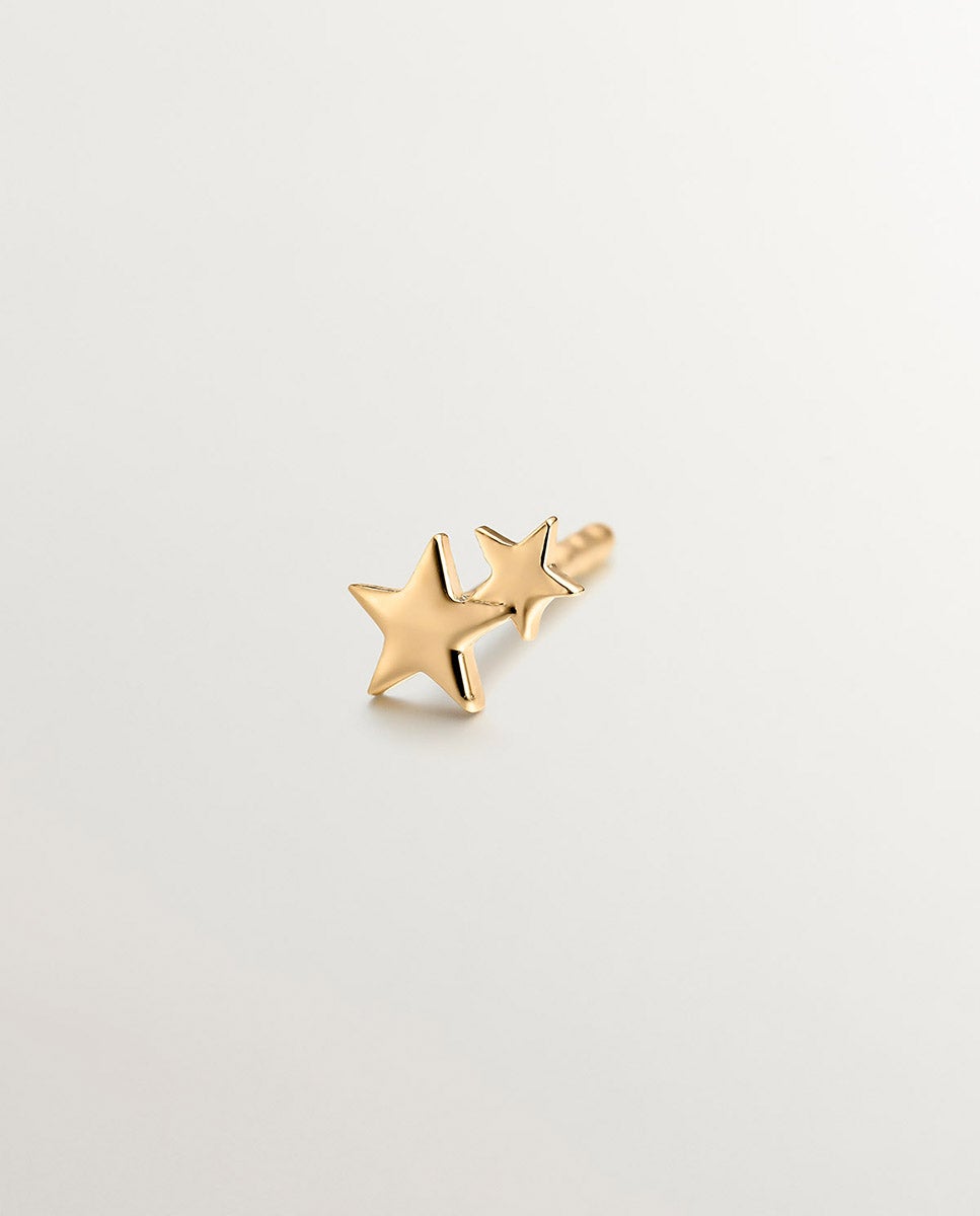 Pendiente Individual Pequeno de Prata 925 Banhada em Ouro Amarelo de 18k com Estrelas Ouro-5