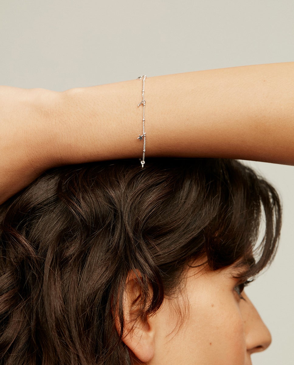 Pulseira de Prata 925 com Luas e Estrelas Prata-2