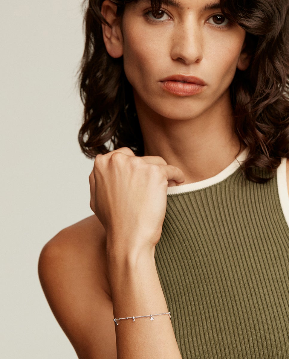 Pulseira de Prata 925 com Luas e Estrelas Prata-4