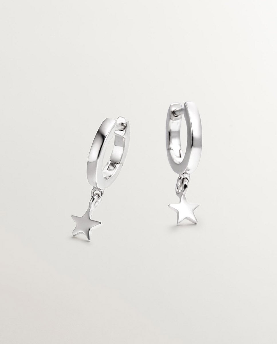 Brincos de Aro Pequenos de Prata 925 com Estrela Prata-5