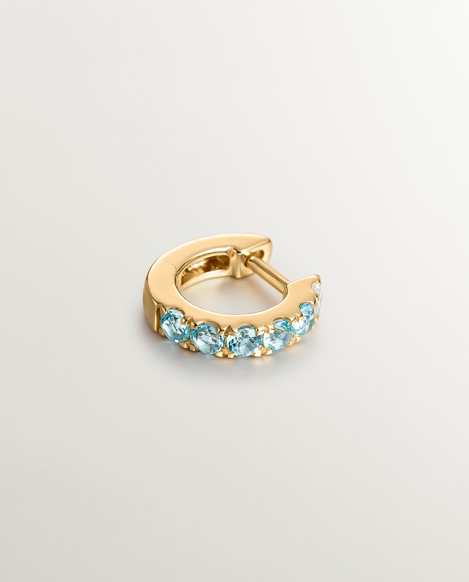 Pendiente Individual de Prata 925 Banhada em Ouro Amarelo de 18k com Safiras Brancas e Azuis Azul-3