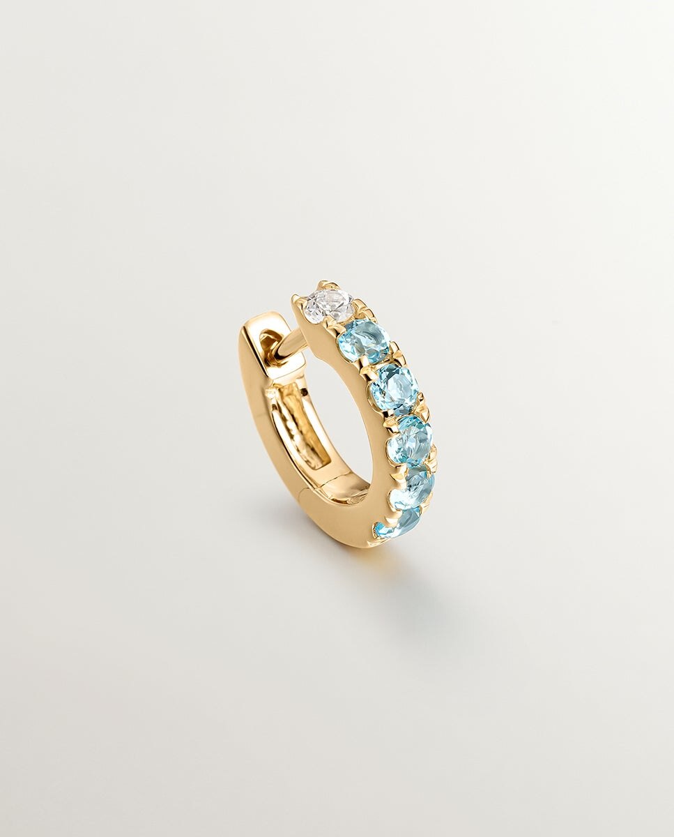 Pendiente Individual de Prata 925 Banhada em Ouro Amarelo de 18k com Safiras Brancas e Azuis Azul-5
