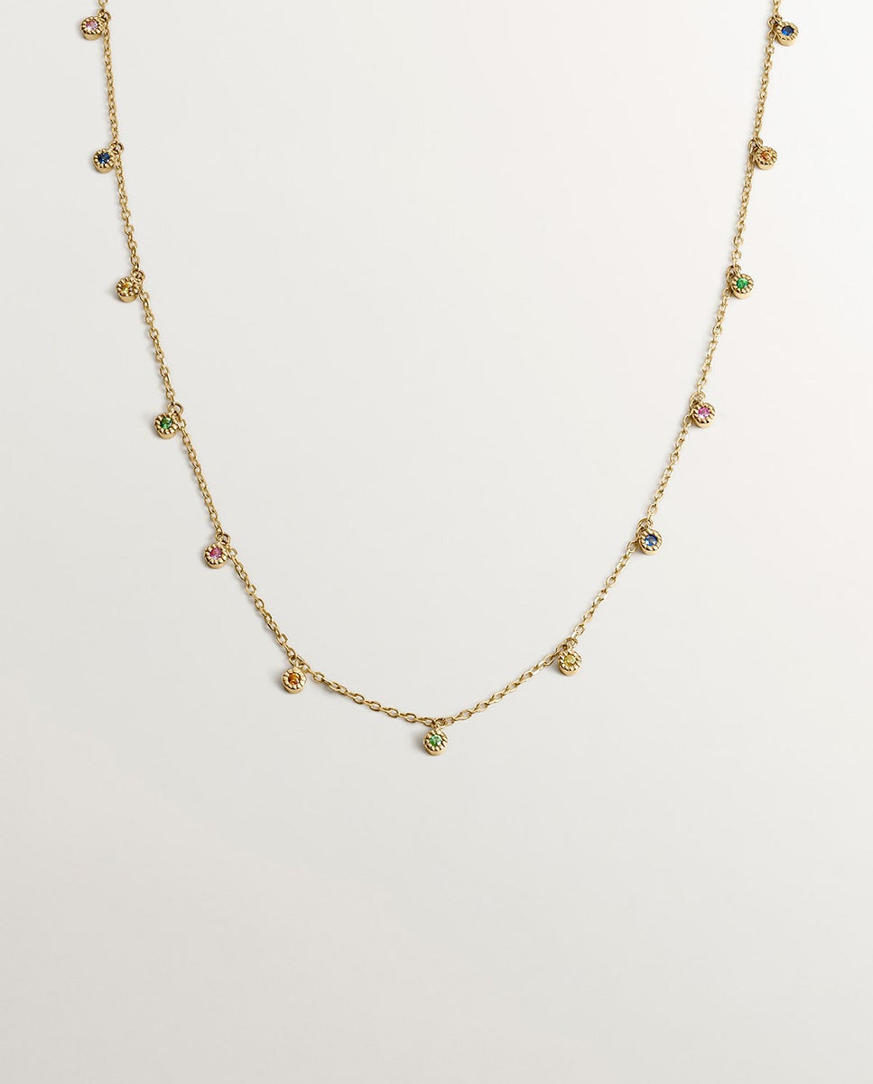 Colar de Ouro Amarelo de 9k com Tsavoritas e Safiras Multicolor Multicolor-1