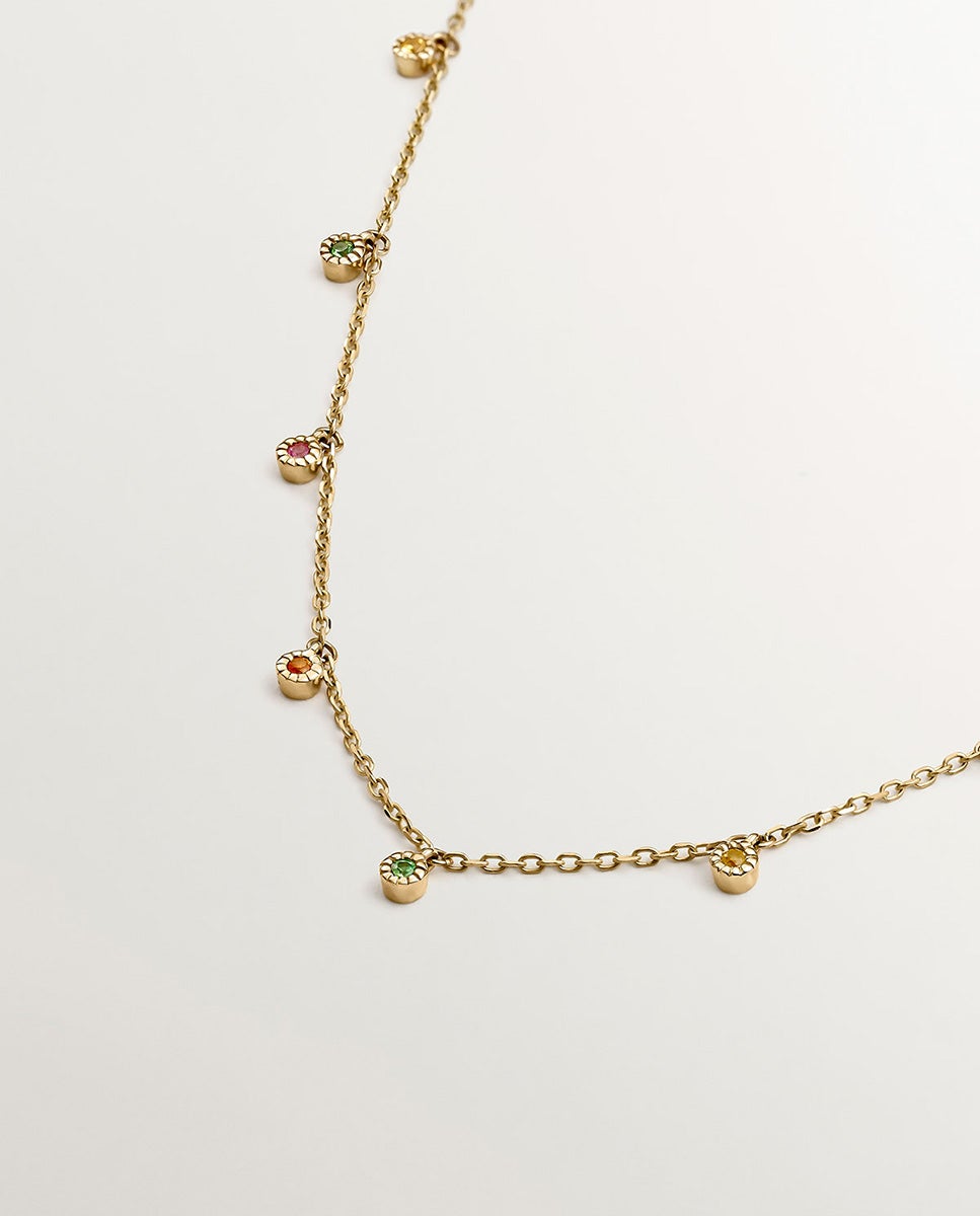Colar de Ouro Amarelo de 9k com Tsavoritas e Safiras Multicolor Multicolor-3