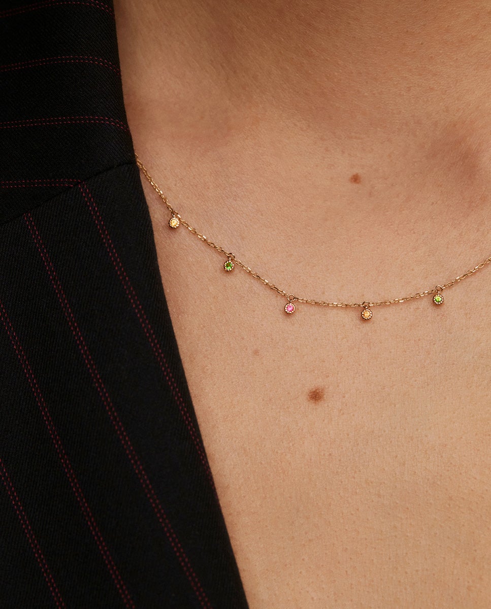 Colar de Ouro Amarelo de 9k com Tsavoritas e Safiras Multicolor Multicolor-4