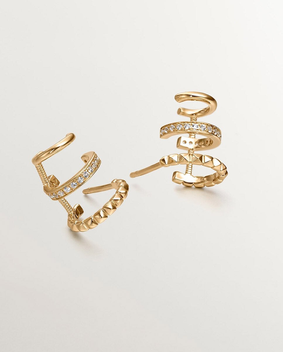 Brincos Trepadores de Prata 925 Banhada em Ouro Amarelo de 18k com Topázios Brancos Branco-5