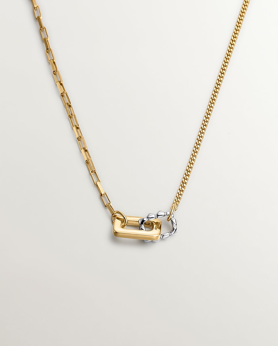 Pendente Bicolor de Prata 925 e Prata 925 Banhada a Ouro Amarelo de 18k com Formas Geométricas Ouro-1