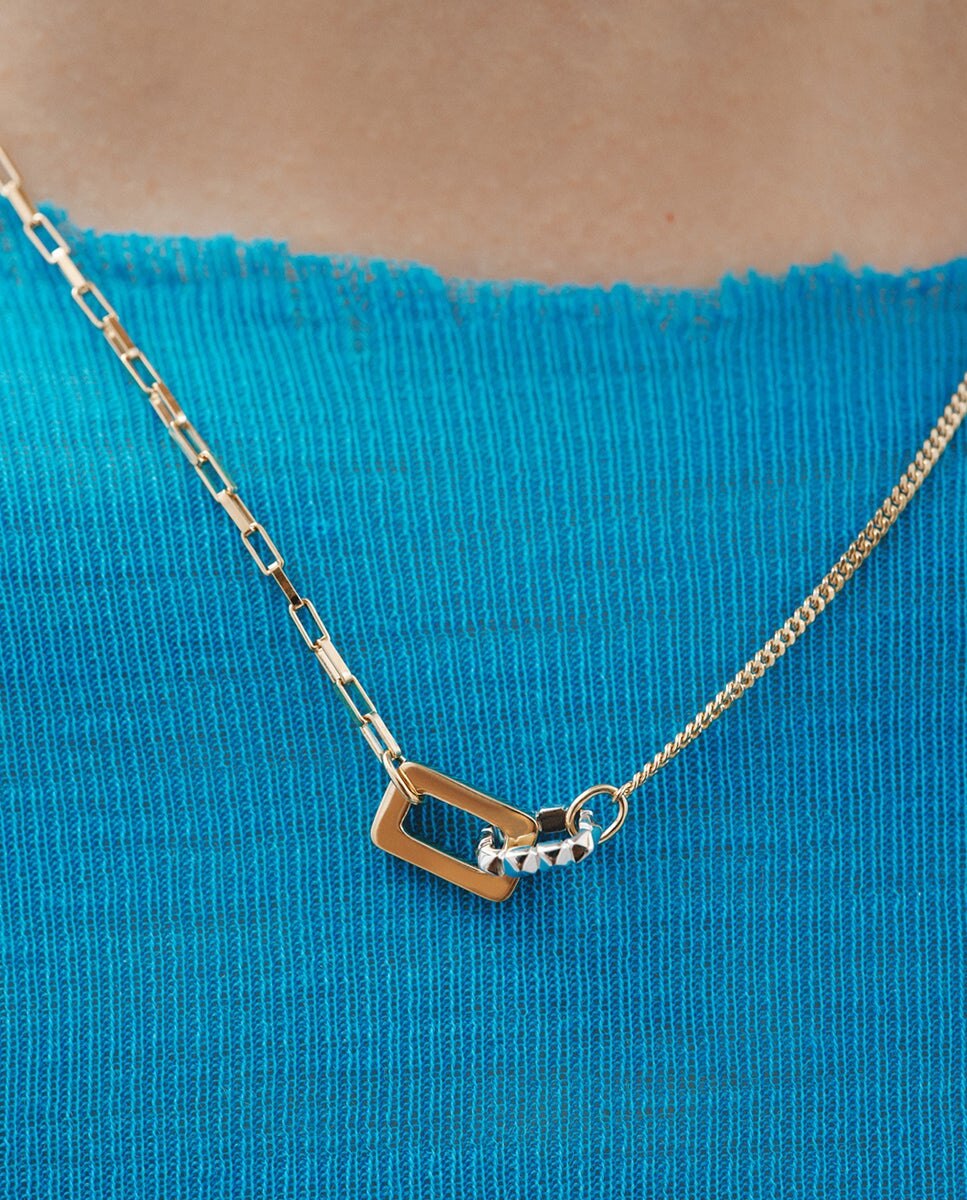 Pendente Bicolor de Prata 925 e Prata 925 Banhada a Ouro Amarelo de 18k com Formas Geométricas Ouro-4