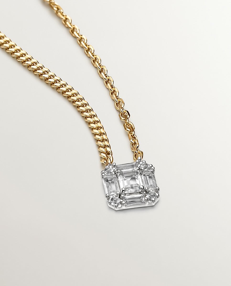 Colar de Prata 925 Banhada em Ouro Amarelo de 18k com Topázios Brancos Branco-3