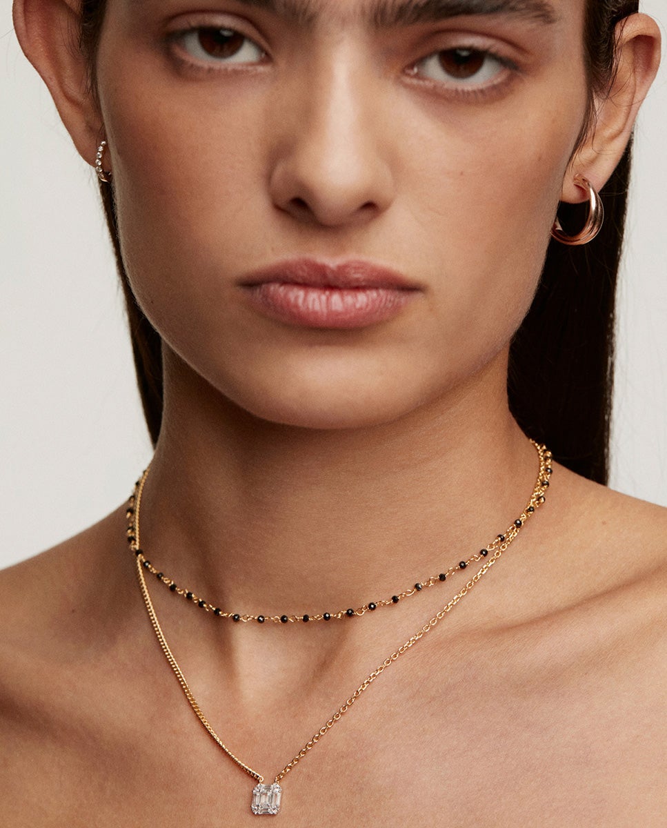 Colar de Prata 925 Banhada em Ouro Amarelo de 18k com Topázios Brancos Branco-6