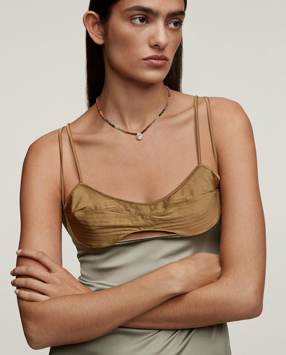 Colar de Prata 925 Banhada a Ouro Amarelo de 18k com Safiras Multicolor, Rodolita Rosa e Ametista Roxa Multicolor-4