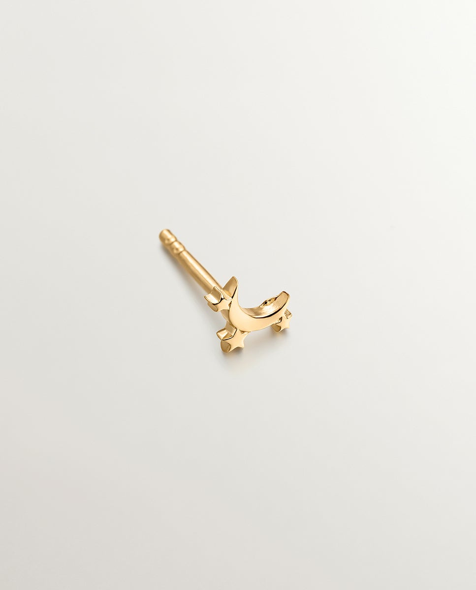 Brinco Individual de Prata 925 Banhada em Ouro Amarelo de 18k com Lua e Estrelas Ouro-1