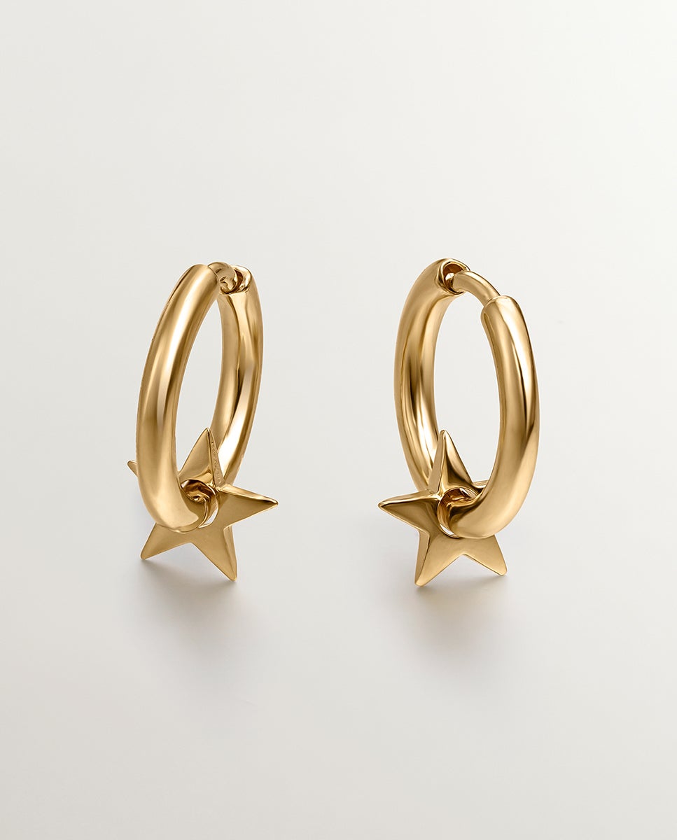 Brincos de Argola Pequenos de Prata 925 Banhada a Ouro de 18k com Estrela Ouro-1