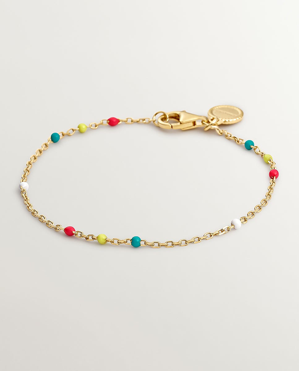Pulseira de Corrente de Prata 925 Banhada a Ouro Amarelo de 18k com Esmalte Multicolor Ouro-1