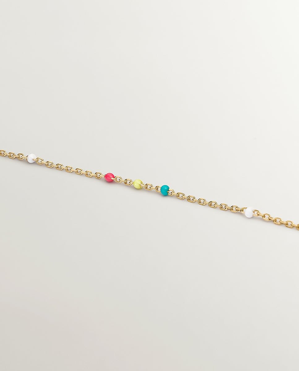 Pulseira de Corrente de Prata 925 Banhada a Ouro Amarelo de 18k com Esmalte Multicolor Ouro-3