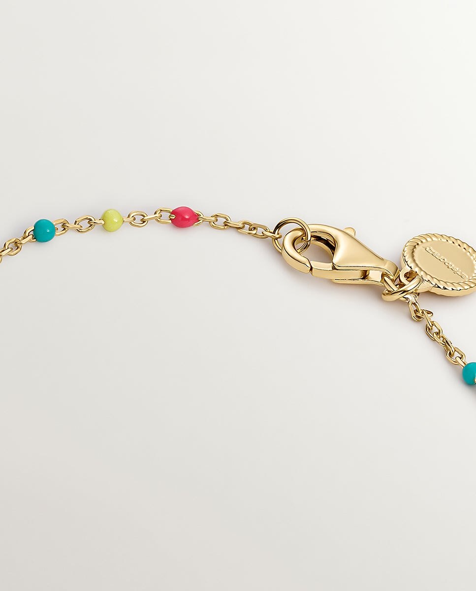 Pulseira de Corrente de Prata 925 Banhada a Ouro Amarelo de 18k com Esmalte Multicolor Ouro-5