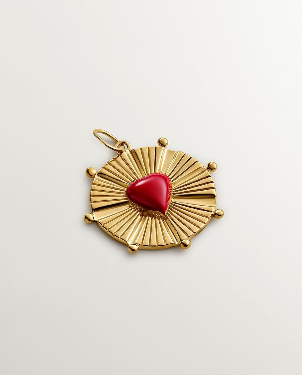 Charm de Prata 925 Banhada em Ouro Amarelo de 18k com Coração de Esmalte Ouro-1