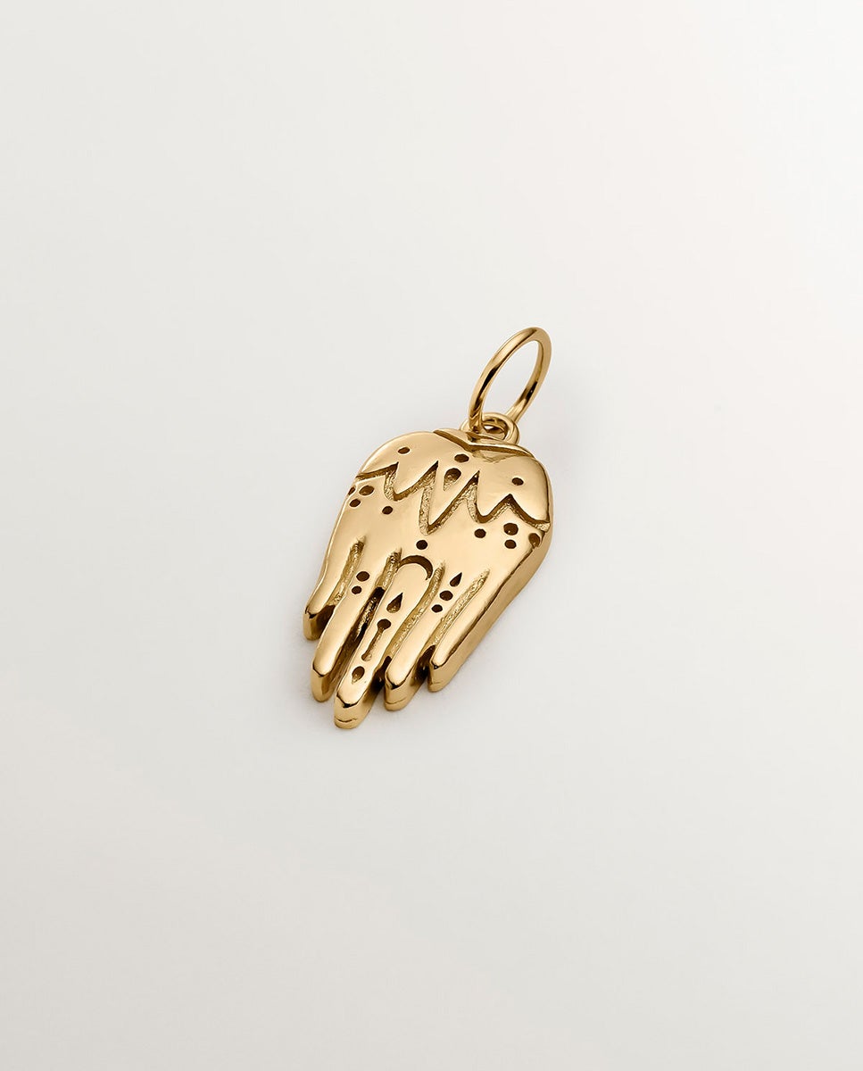 Charm de Prata 925 Banhada em Ouro Amarelo de 18k com Esmaltado Turquesa e Mão de Fátima Azul-3