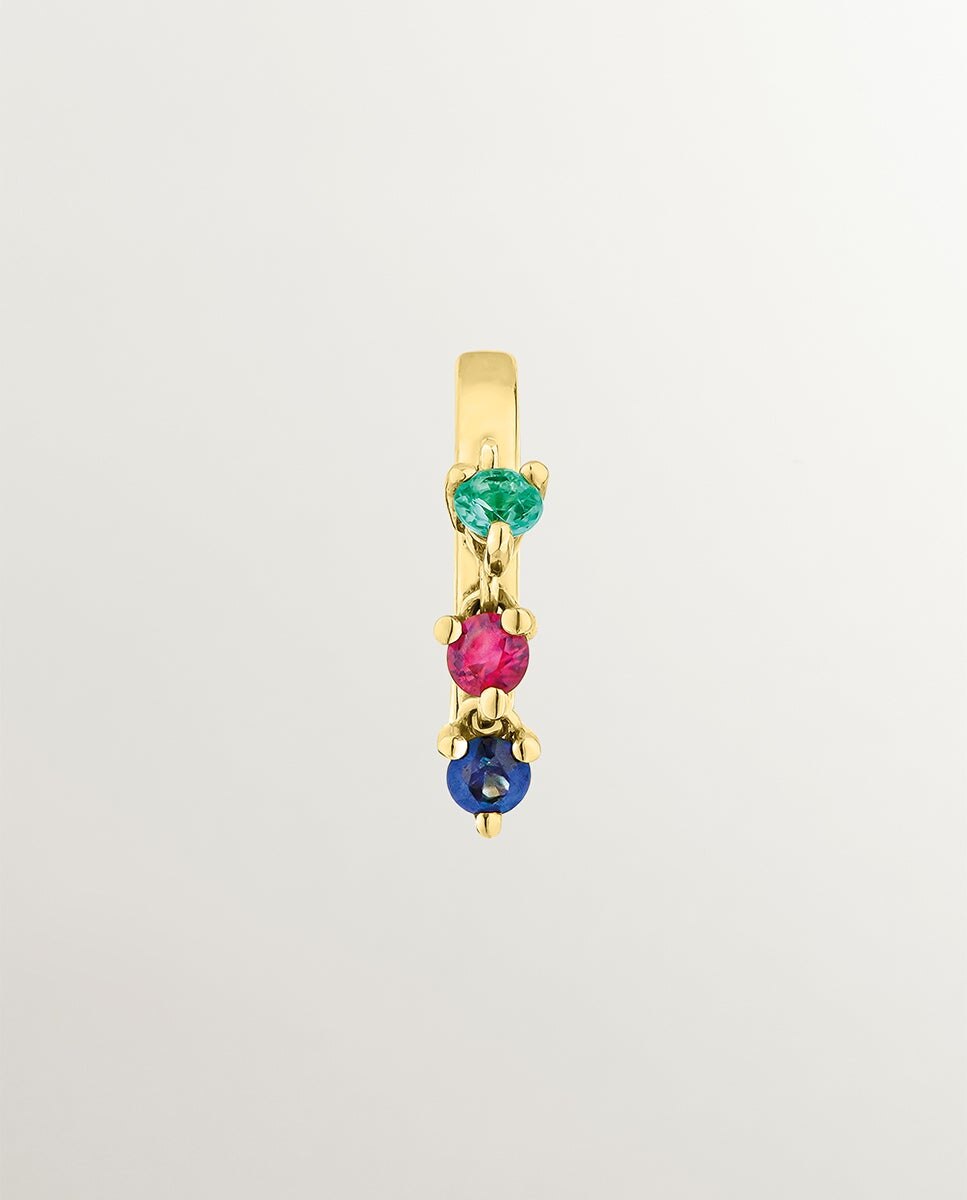 Brinco Individual de Ouro com Esmeralda, Rubi e Safira Multicolor-1