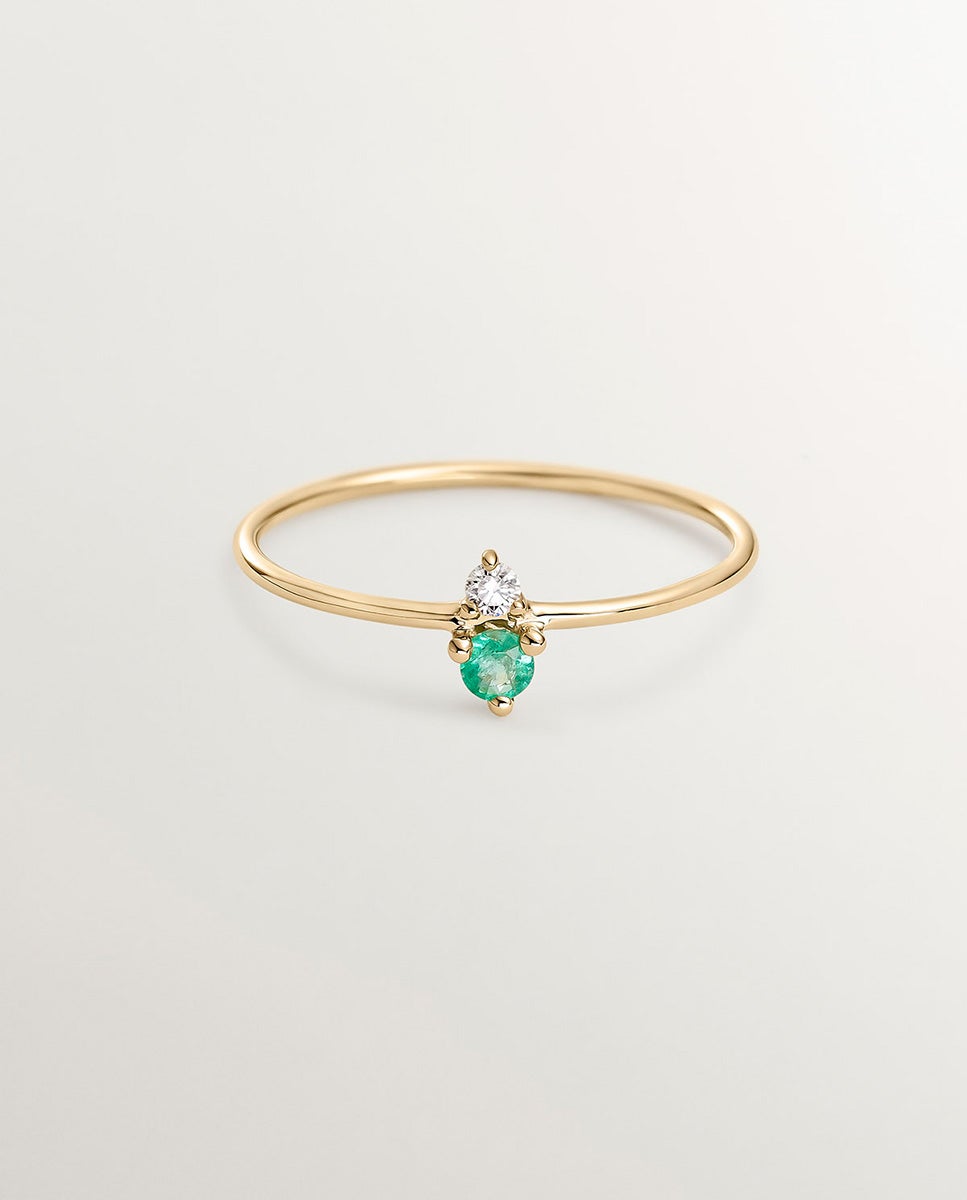 Anel de Ouro Amarelo de 9k com Esmeralda e Diamante Verde-3