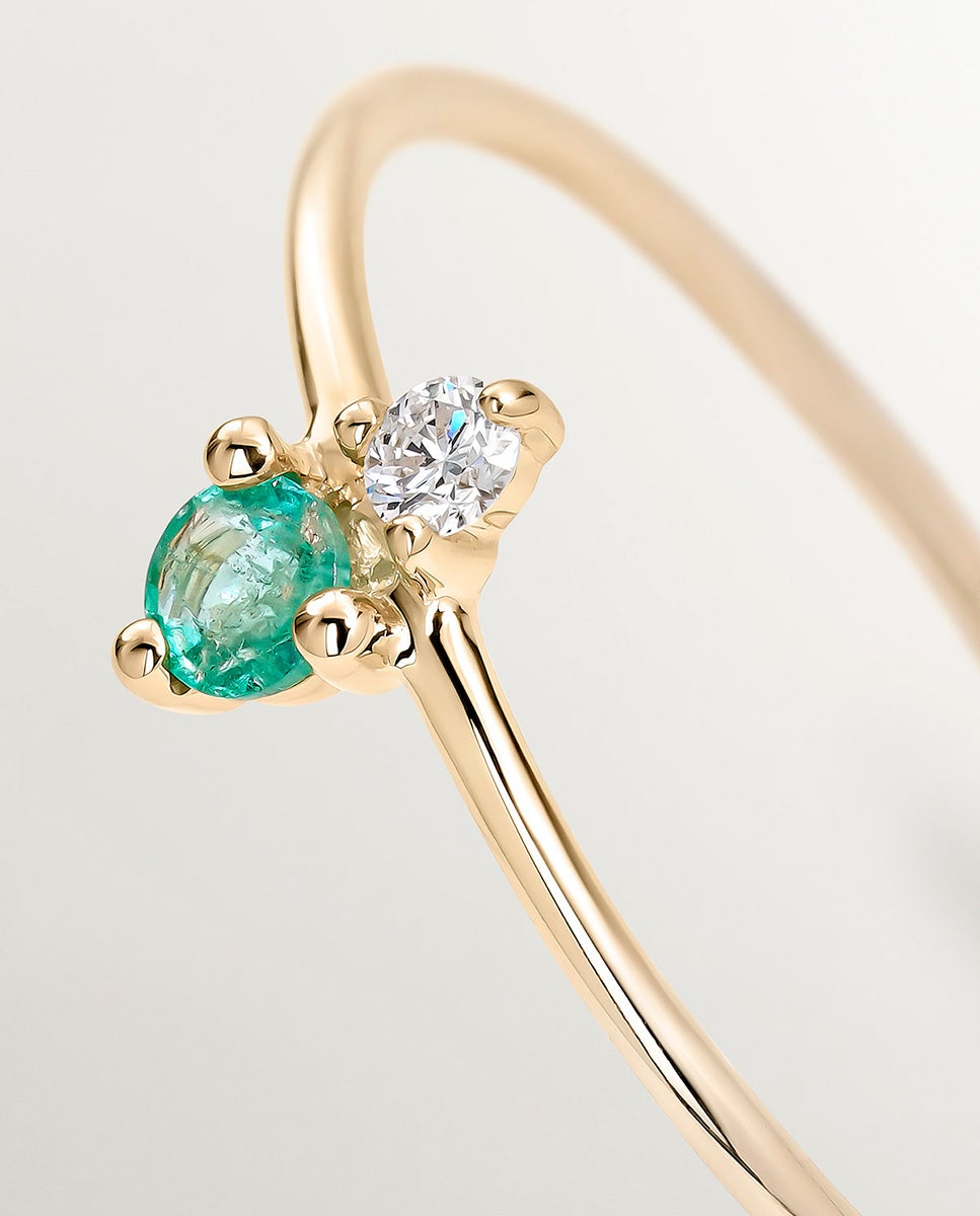 Anel de Ouro Amarelo de 9k com Esmeralda e Diamante Verde-5