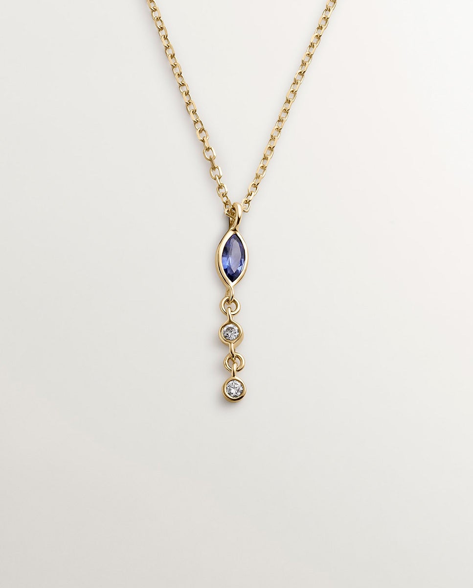 Pendente de Ouro Amarelo de 9k com Safira Azul e Diamantes Branco-1