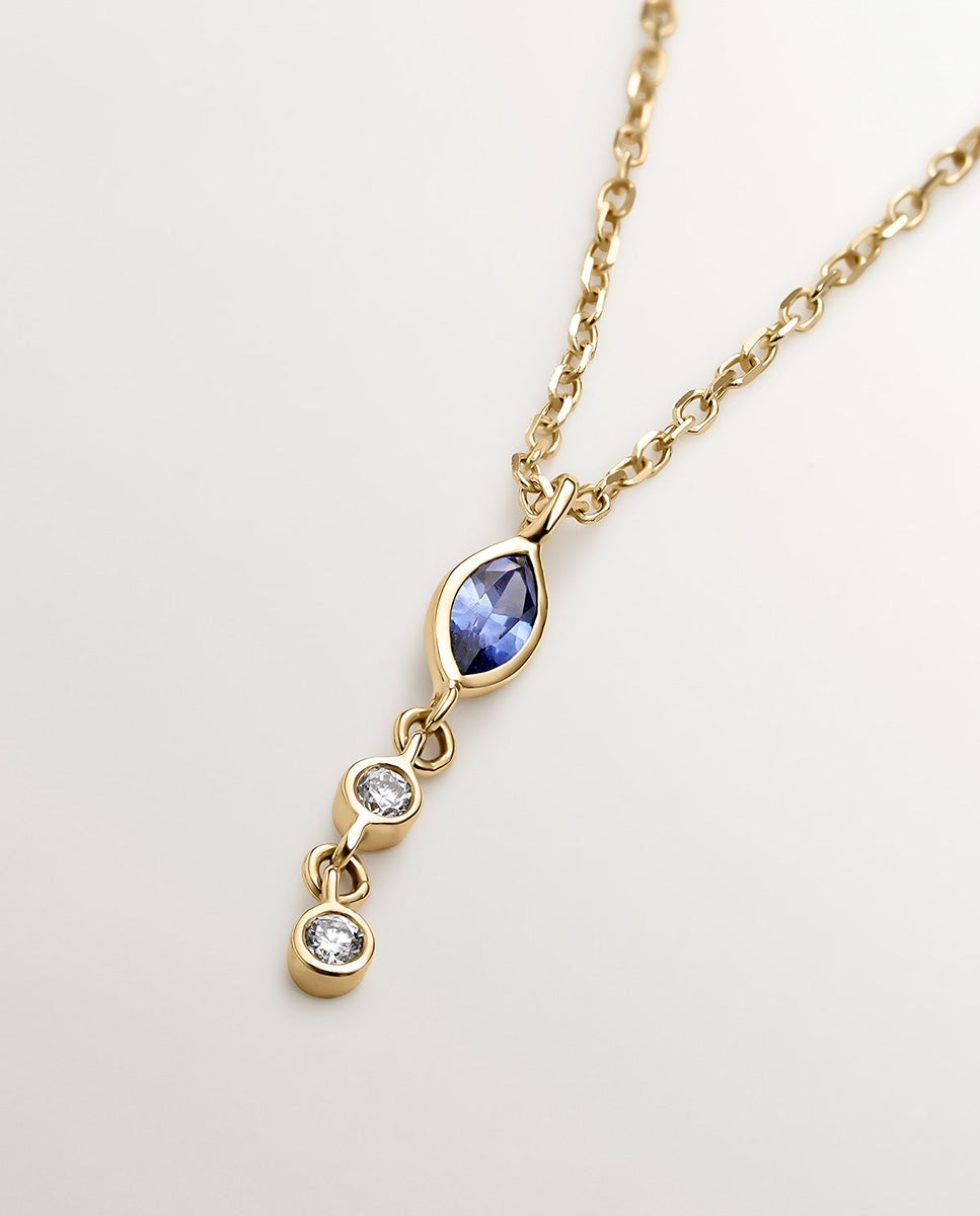 Pendente de Ouro Amarelo de 9k com Safira Azul e Diamantes Branco-3