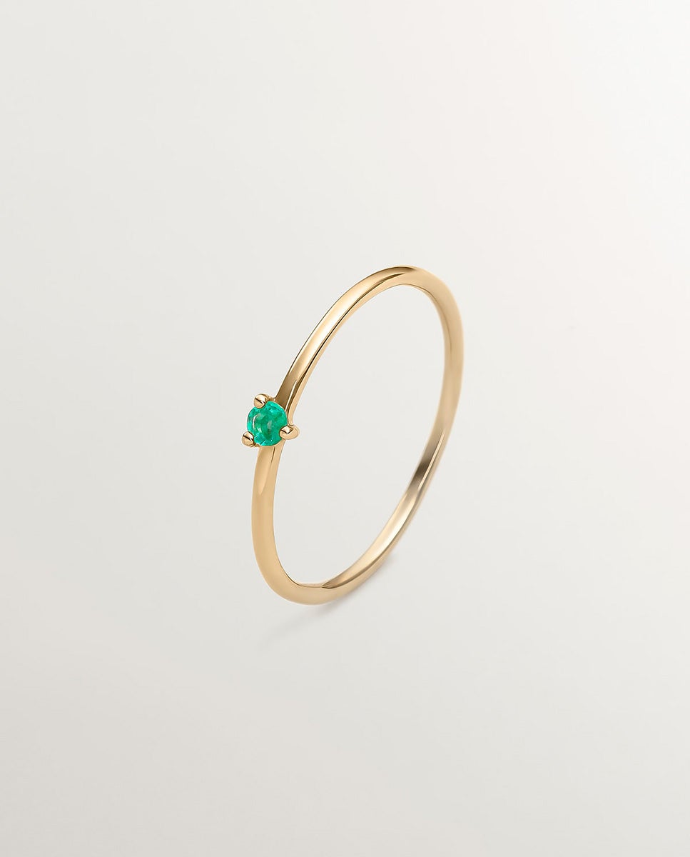 Anel Solitário de Ouro Amarelo de 9k com Esmeralda Verde-1