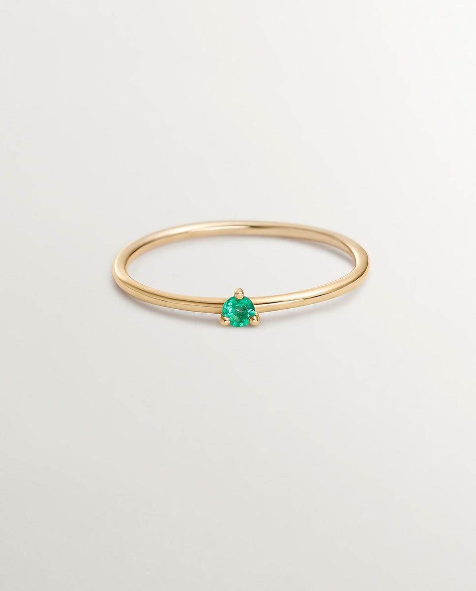 Anel Solitário de Ouro Amarelo de 9k com Esmeralda Verde-3