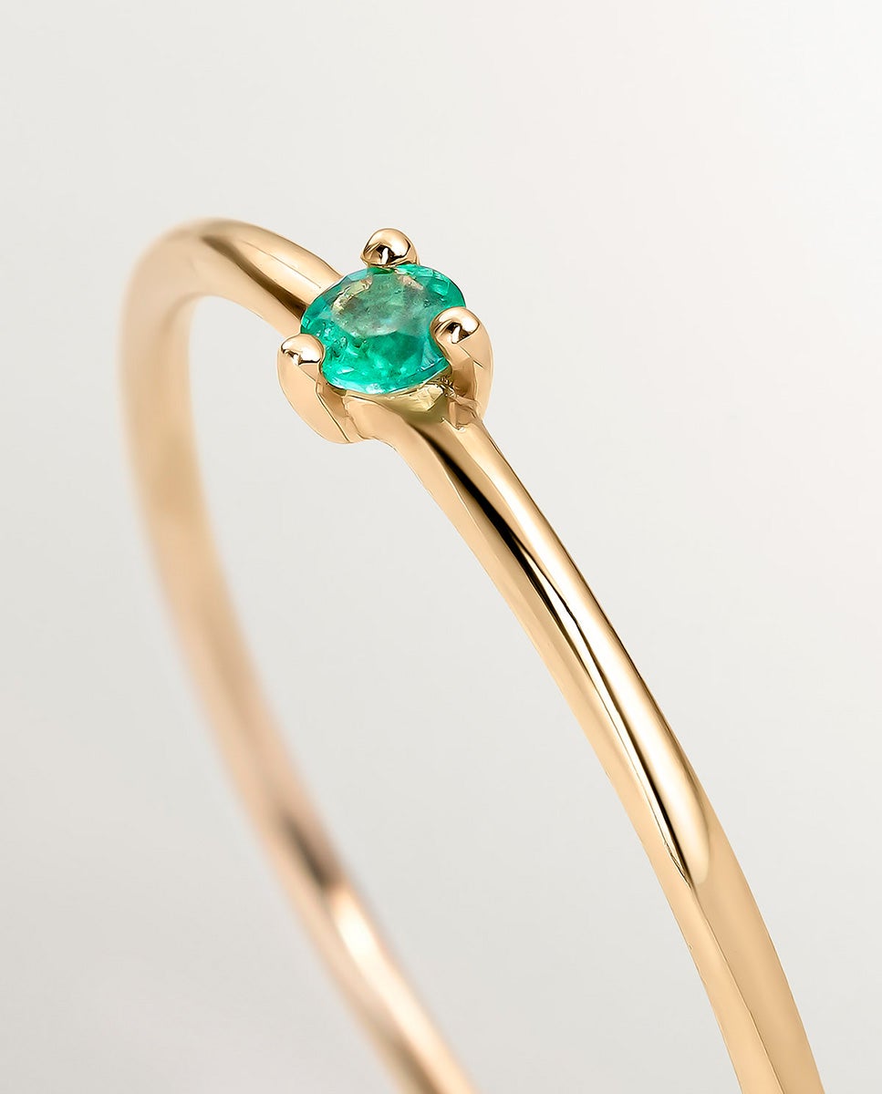 Anel Solitário de Ouro Amarelo de 9k com Esmeralda Verde-5