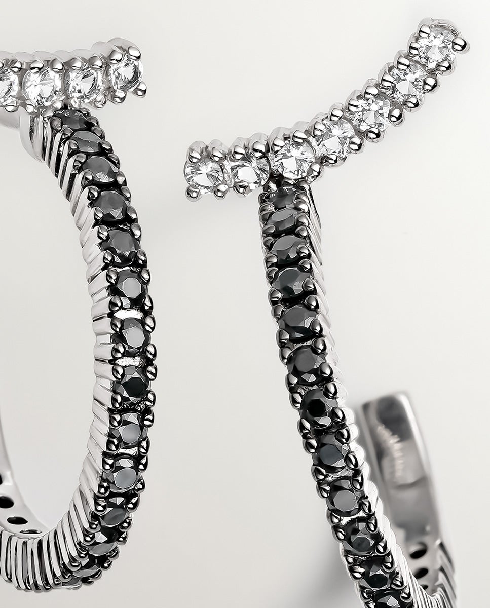 Brincos de Aro de Prata 925 com Topázios Brancos e Espinelas Pretas Branco-5