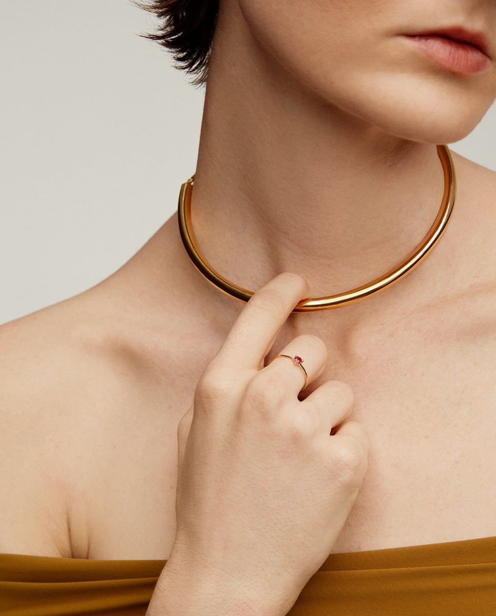 Anel de Ouro Amarelo de 9k com Rubi Vermelho Ouro-6