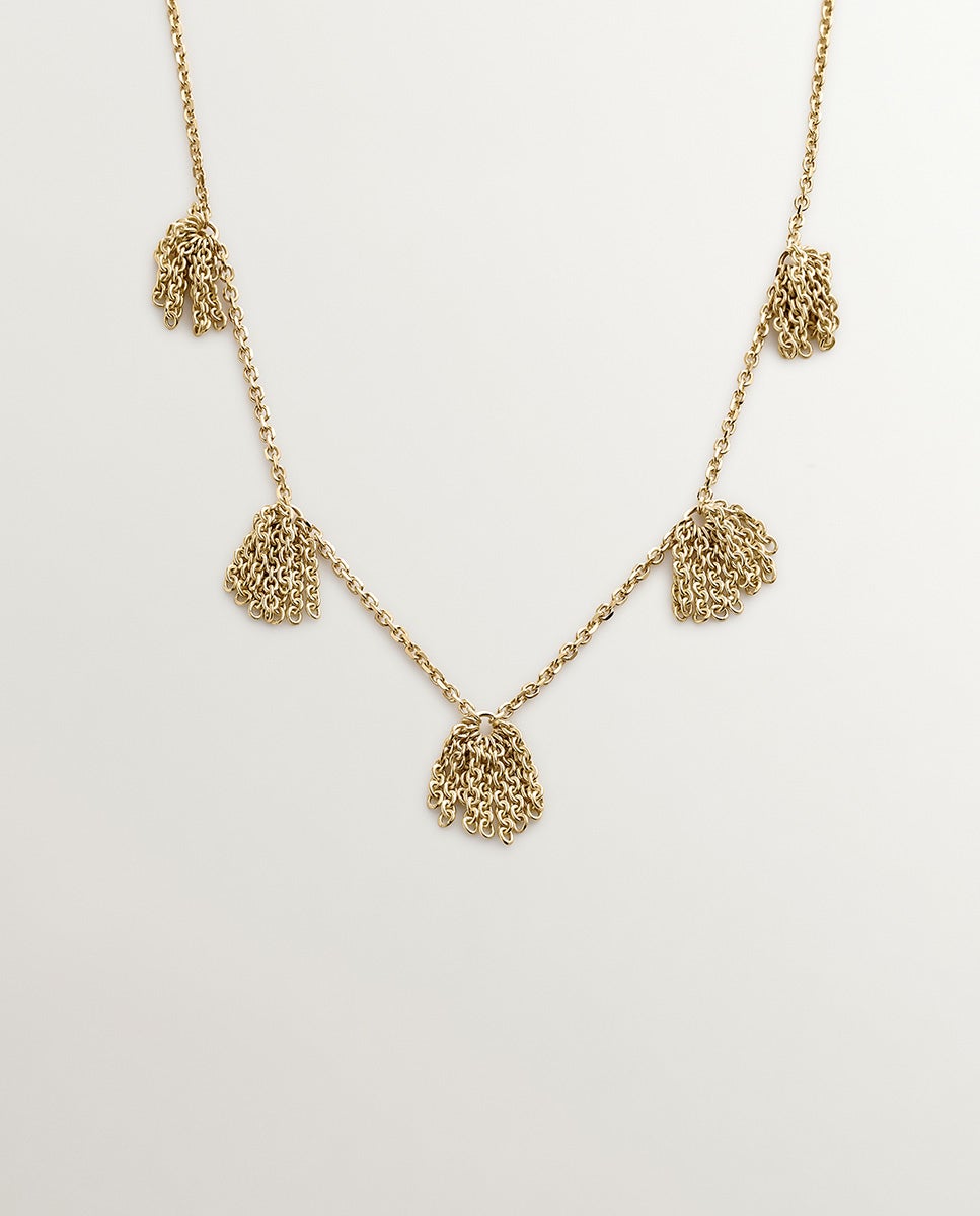 Colar de Ouro Amarelo de 9k com Pompons de Corrente Ouro-1
